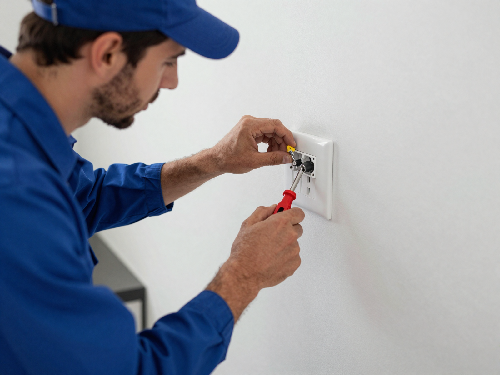 Electrician installing outlet